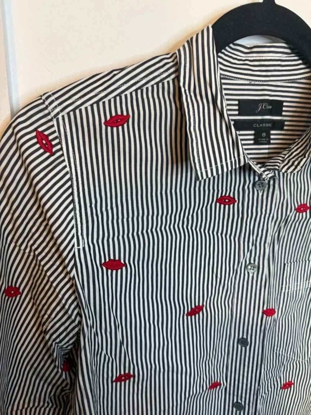 J.Crew Embroidered Kisses Classic Fit Boy Shirt
